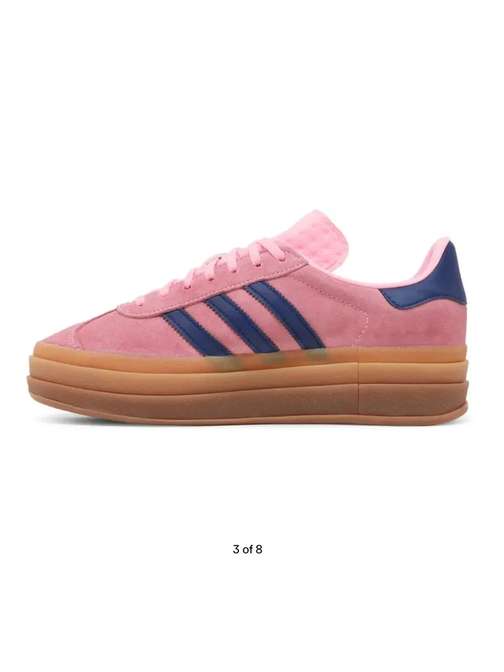 adidas Wmns Gazelle Bold Pink with Navy Stripes and Gum Sole
